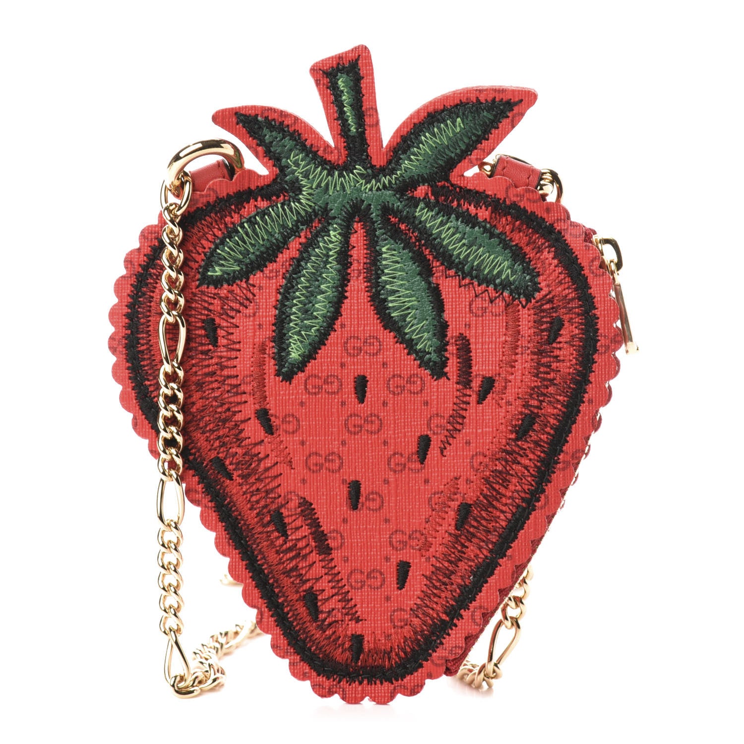 Gucci GG Supreme Monogram Embroidered Strawberry Pass Holder Crossbody Multicolor 1 of 10