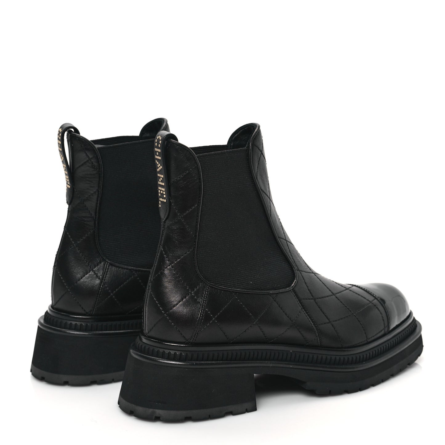 Calfskin Patent Cap Toe Quilted Short Boots 39.5 Black