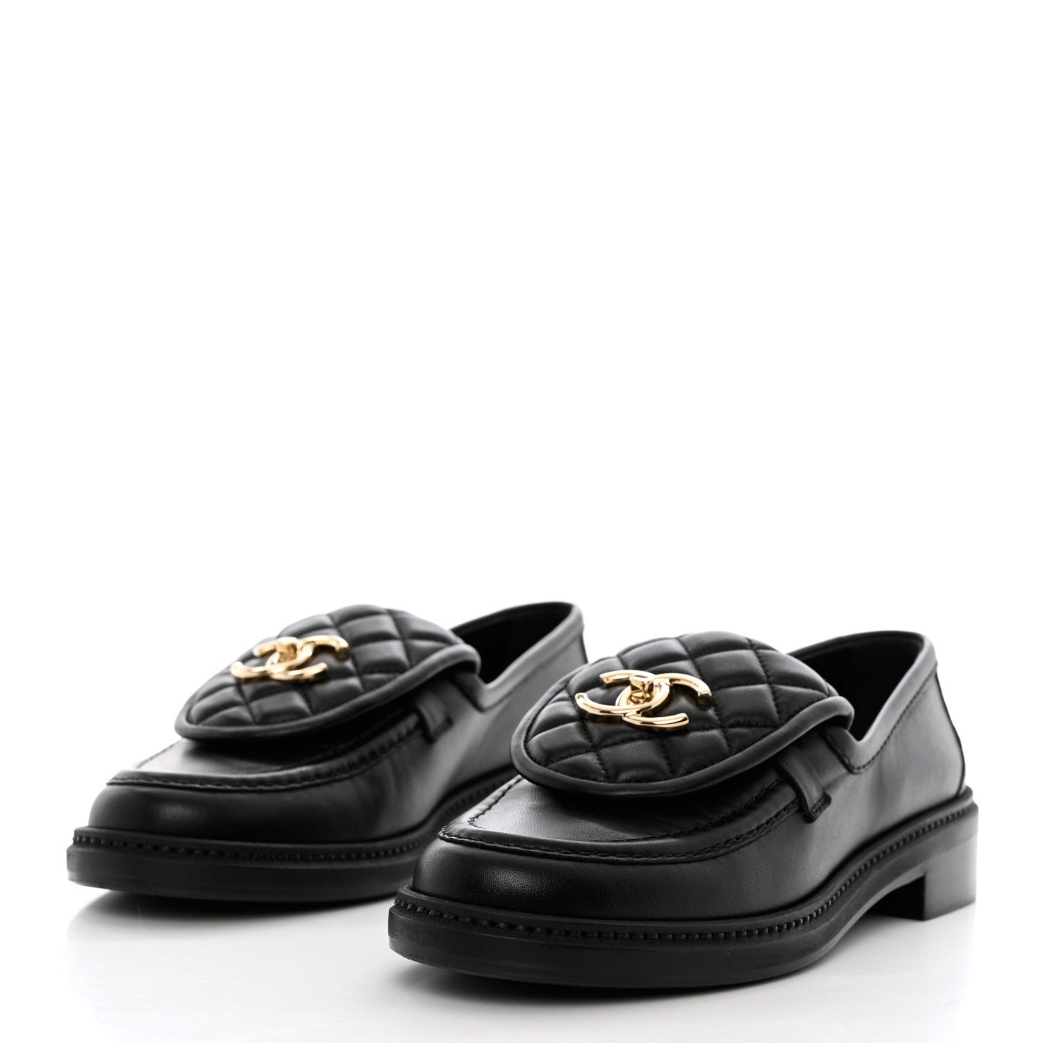 Chanel Lambskin Quilted CC Turnlock Loafers 36.5 Black 3 of 9