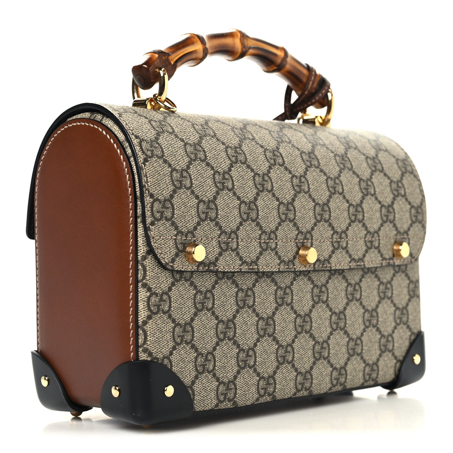 GG Supreme Monogram Small Padlock Bamboo Shoulder Bag Beige Black Cuir