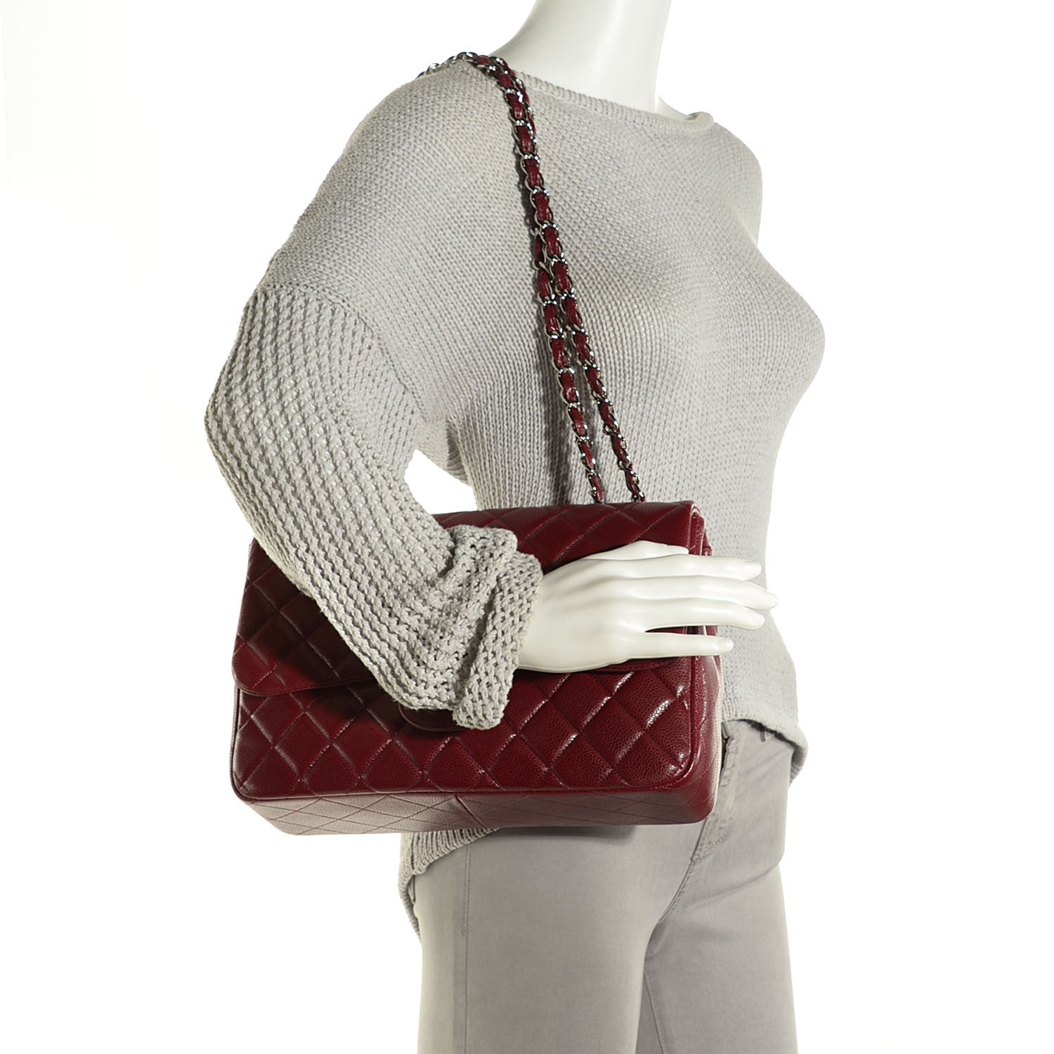 Chanel Caviar Jumbo Single Flap Dark Red 2 of 16