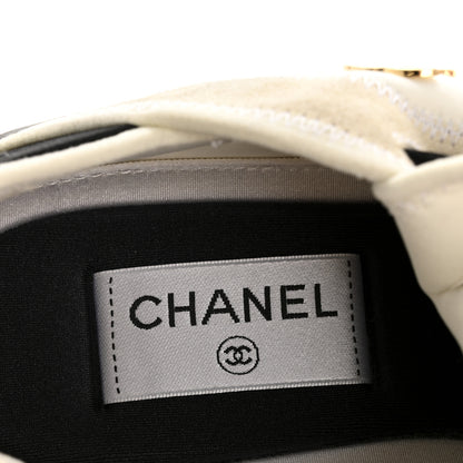 Chanel Velvet Calfskin Mixed Fibers CC Sneakers 38 Ivory Black 7 of 9