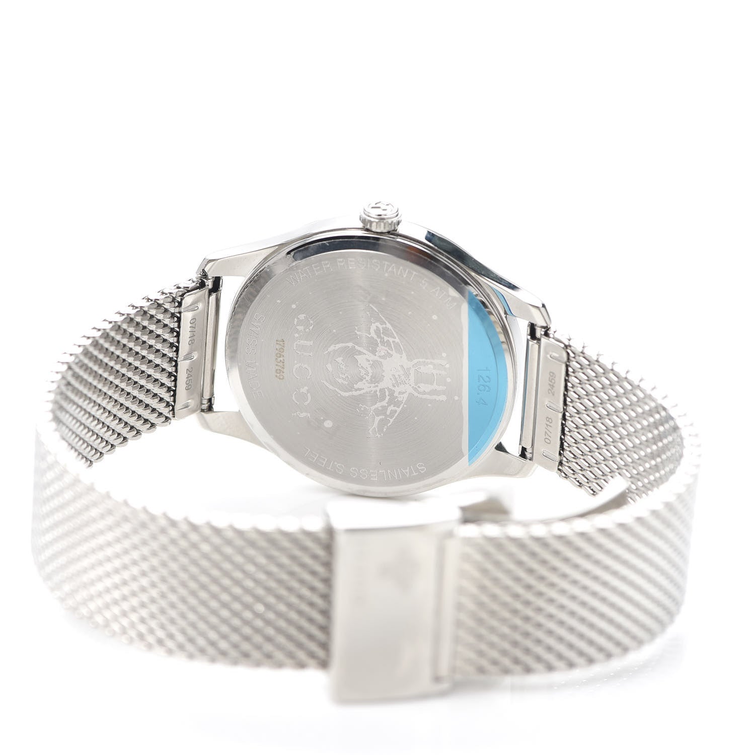 Gucci Stainless Steel Turquoise Mother of Pearl 38mm G-Timeless Charm Quartz Watch 4 of 6