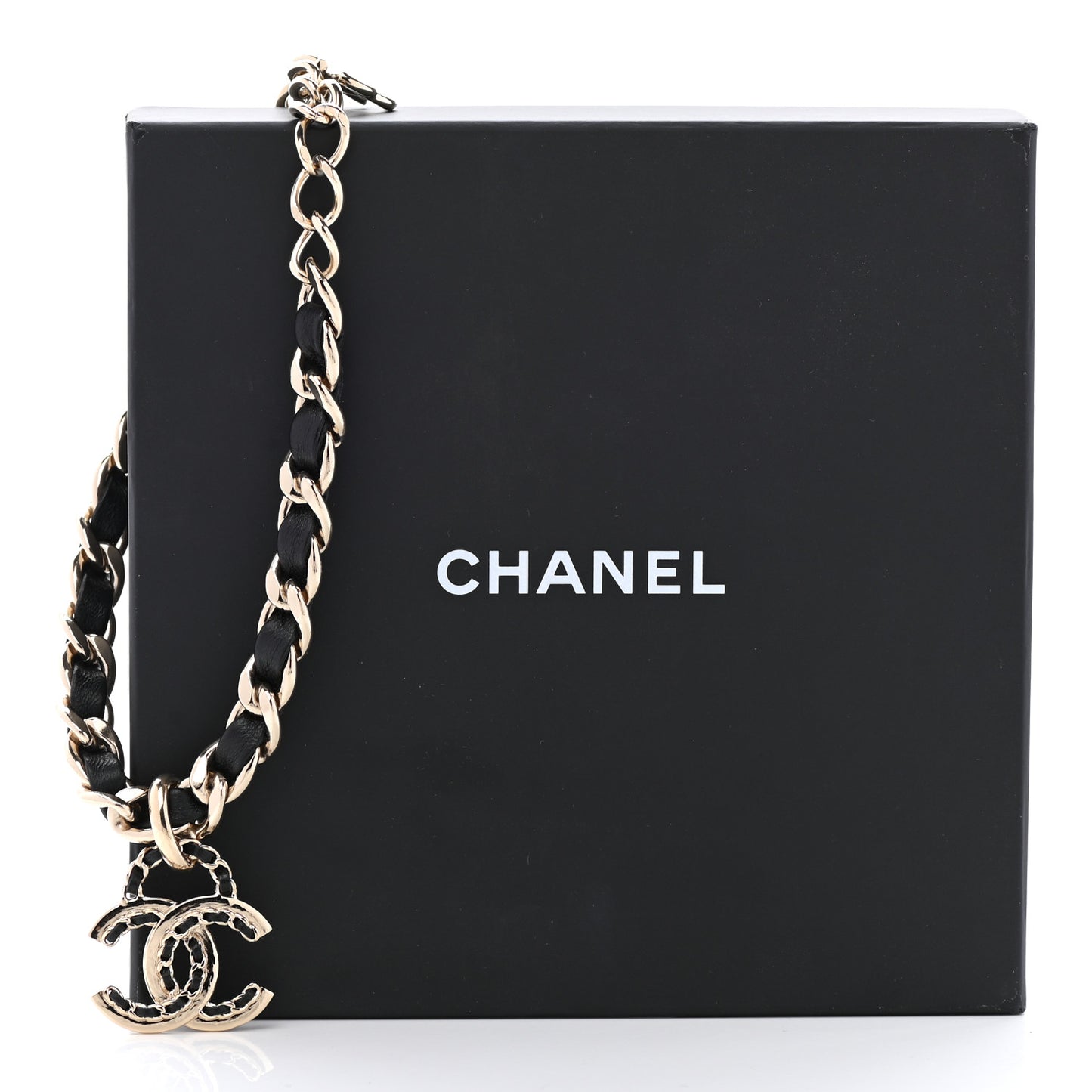 Metal Lambskin Chain CC Choker Necklace Black Gold