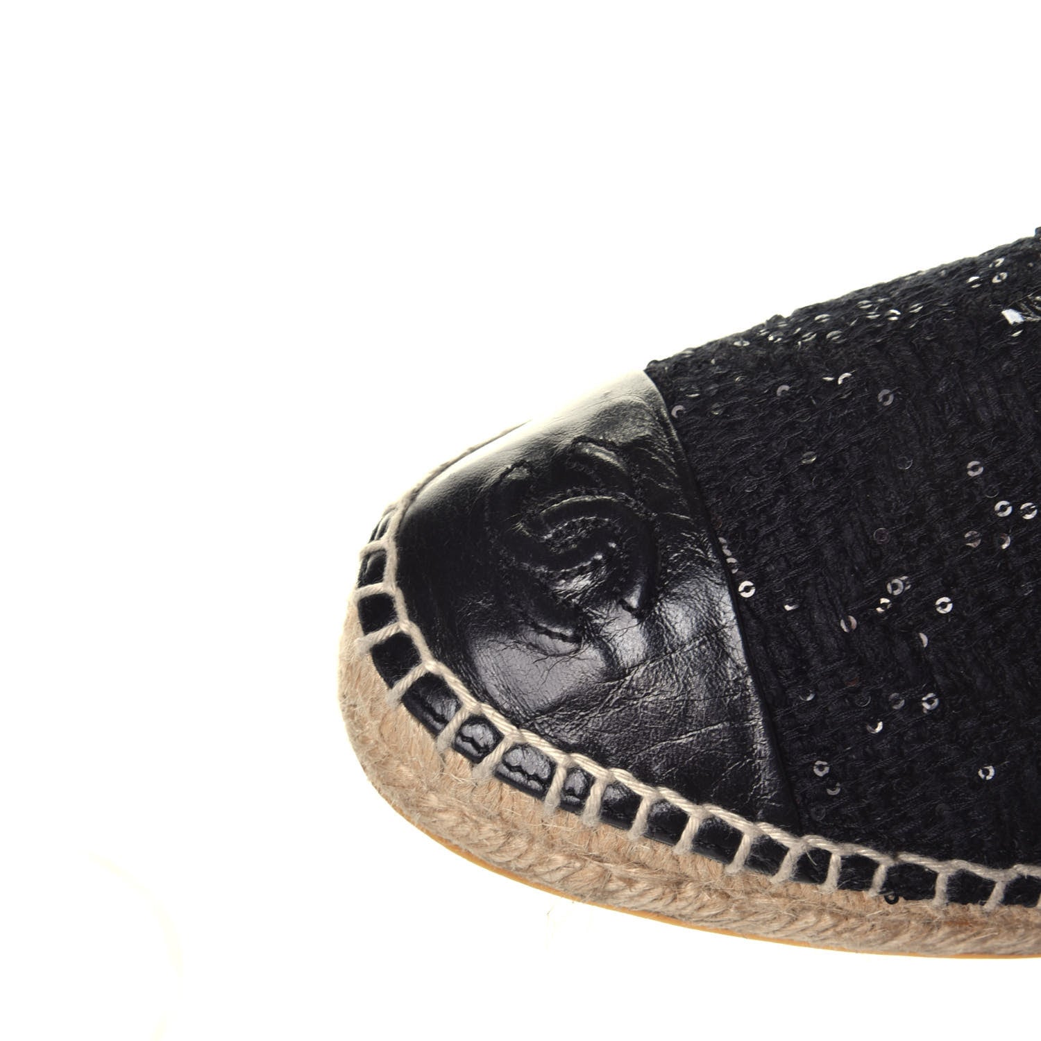Chanel Tweed Patent Goatskin Sequin CC Espadrilles 37 Black 9 of 11