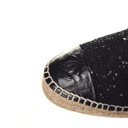 Chanel Tweed Patent Goatskin Sequin CC Espadrilles 37 Black 9 of 11