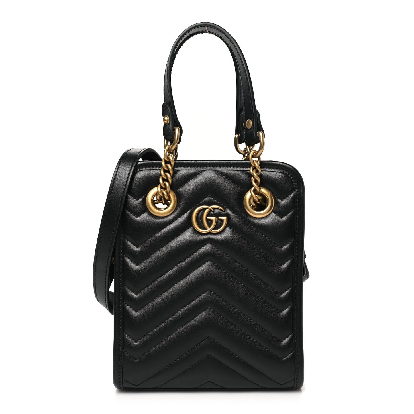 Calfskin Matelasse Chevron Mini GG Marmont Tote Black