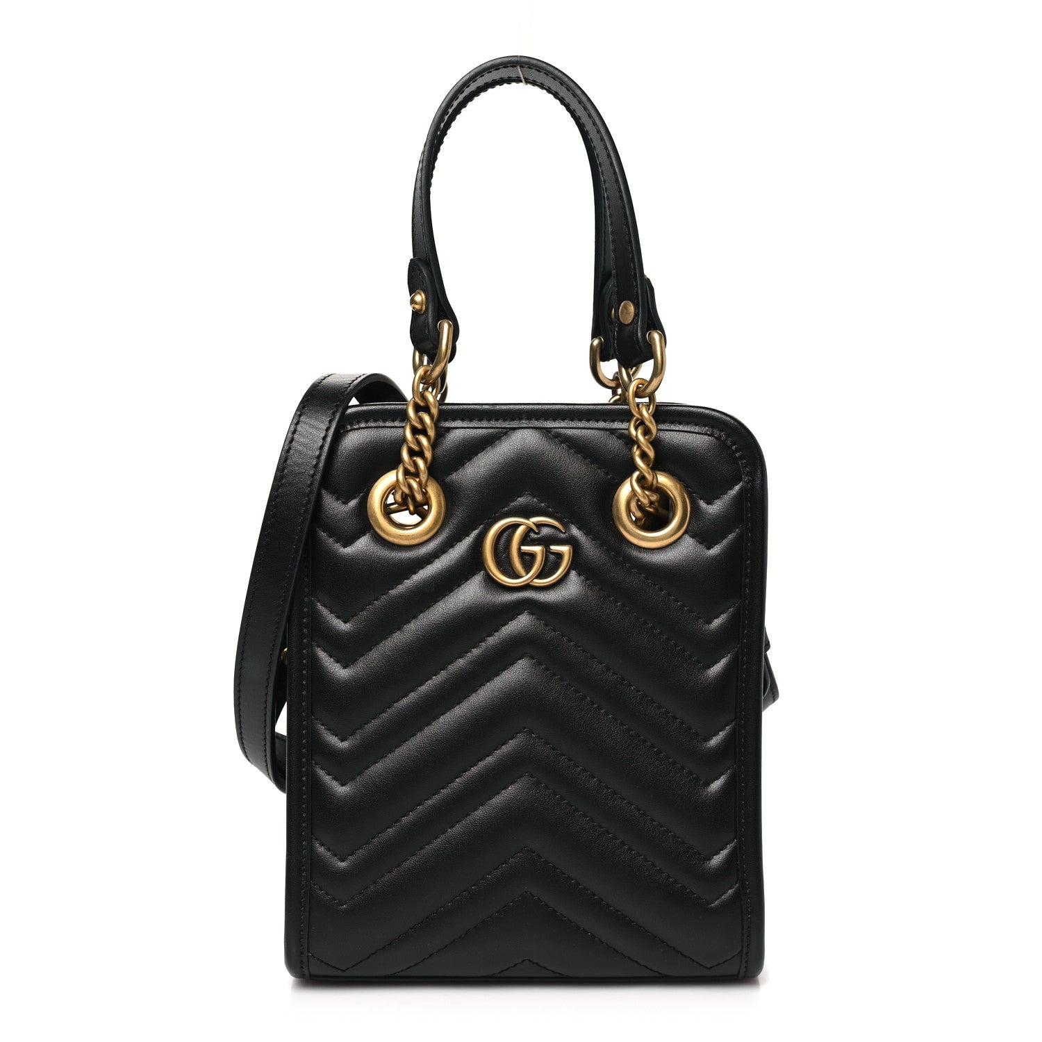 Gucci Calfskin Matelasse Chevron Mini GG Marmont Tote Black 1 of 10