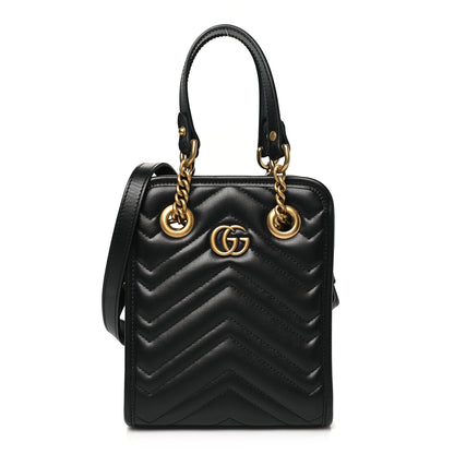 Gucci Calfskin Matelasse Chevron Mini GG Marmont Tote Black 1 of 10
