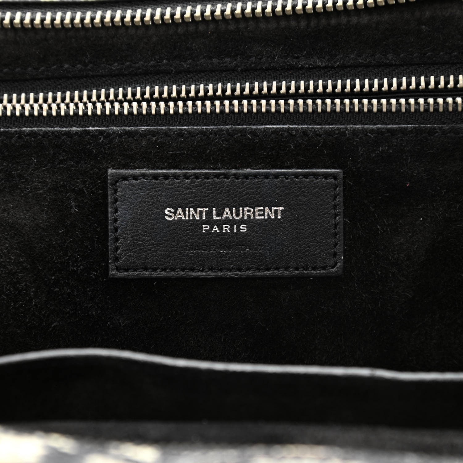 Saint Laurent Calfskin Snakesin Embossed Small Cabas Rive Gauche Black White 6 of 12