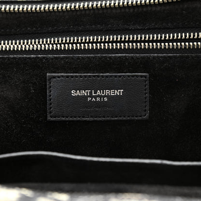 Saint Laurent Calfskin Snakesin Embossed Small Cabas Rive Gauche Black White 6 of 12