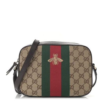 Gucci GG Supreme Monogram Web Small Webby Bee Shoulder Bag Dark Brown 1 of 17