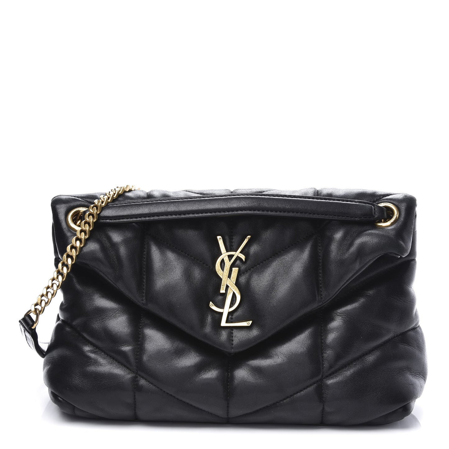 Lambskin Quilted Small Loulou Puffer Monogram Chain Satchel Black