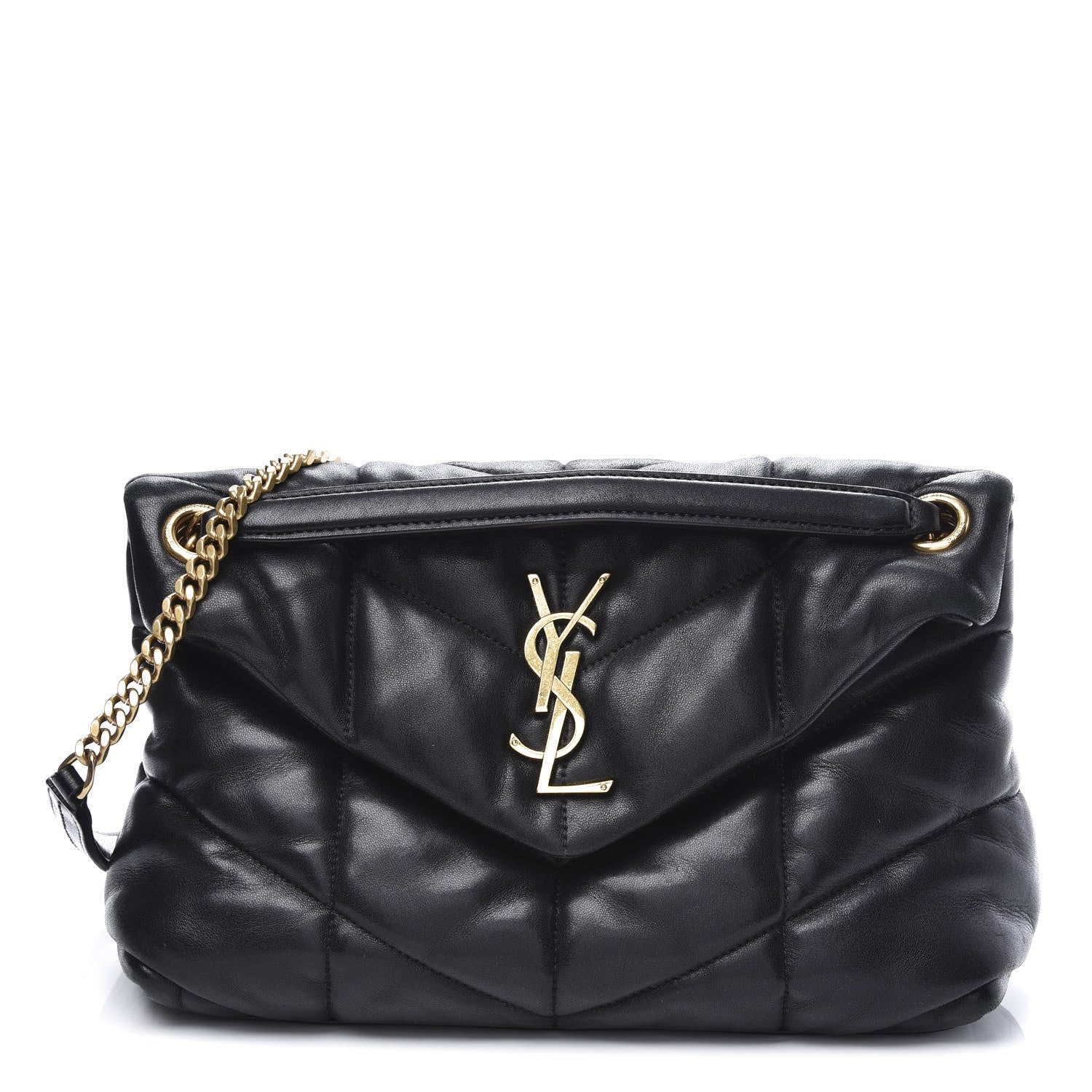 Saint Laurent Lambskin Quilted Small Loulou Puffer Monogram Chain Satchel Black 1 of 11
