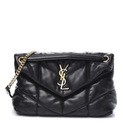 Saint Laurent Lambskin Quilted Small Loulou Puffer Monogram Chain Satchel Black 1 of 11