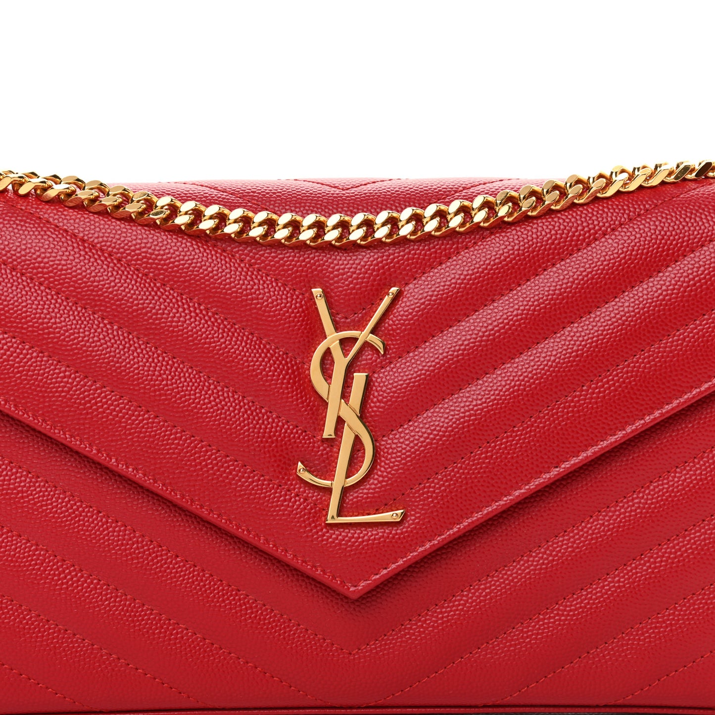 Grain De Poudre Matelasse Chevron Monogram Chain Wallet New Red