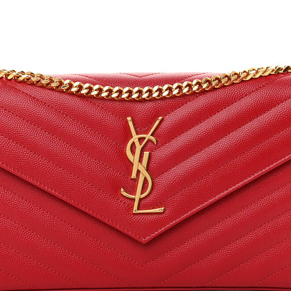 Saint Laurent Grain De Poudre Matelasse Chevron Monogram Chain Wallet New Red 8 of 10
