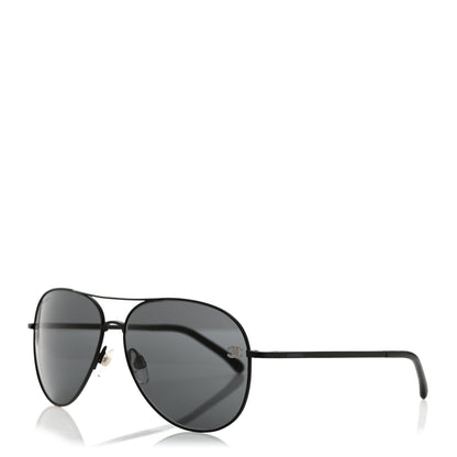 Chanel Metal Pilot Aviator CC Sunglasses 4189-T-Q Black 1 of 8