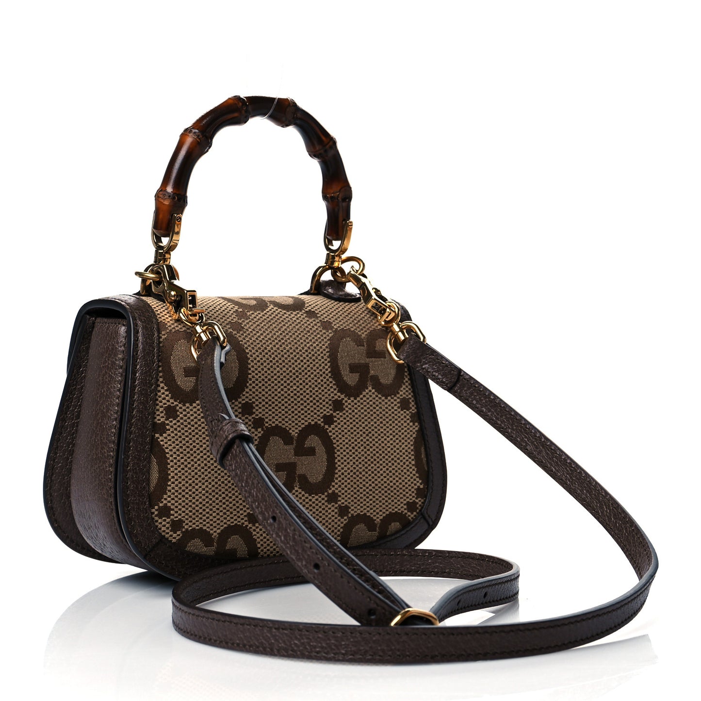 Monogram Jumbo GG Textured Dollar Calfskin Web Mini Bamboo 1947 Top Handle Bag Camel Ebony New Acero