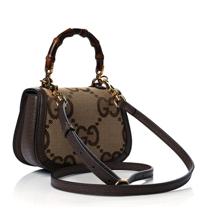 Gucci Monogram Jumbo GG Textured Dollar Calfskin Web Mini Bamboo 1947 Top Handle Bag Camel Ebony New Acero 3 of 12