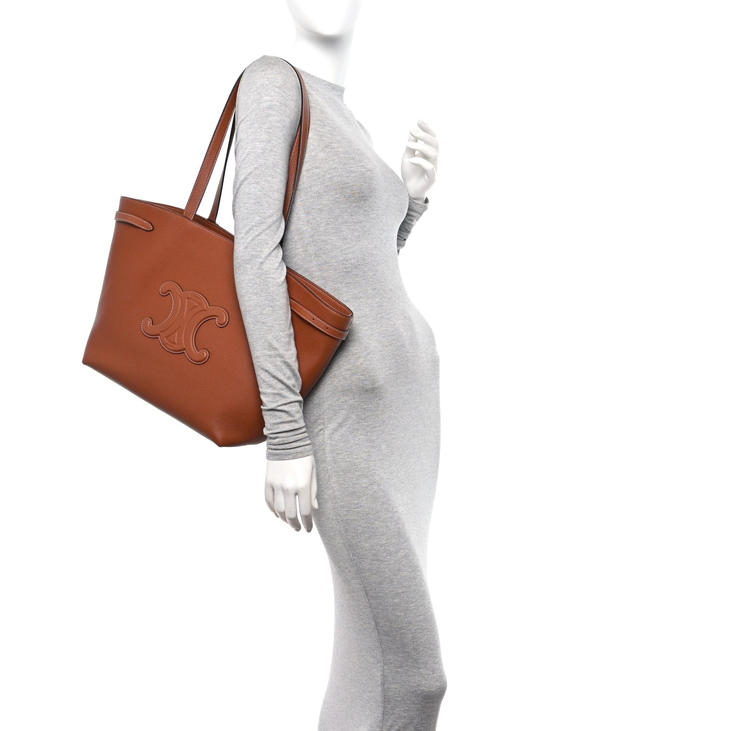 Celine Grained Calfskin Triomphe Medium Cabas Anais Tan 2 of 11