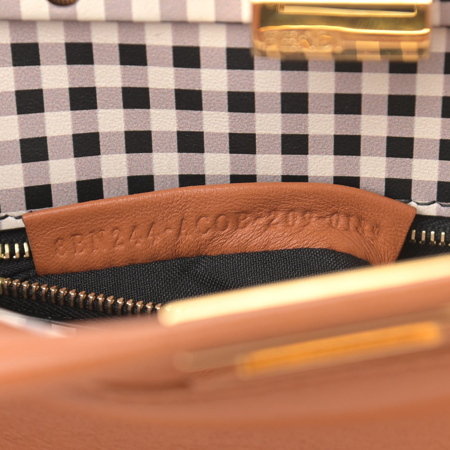 Nappa Vitello Century Gingham Embossed Mini Peekaboo Iconic Satchel Brandy White Black