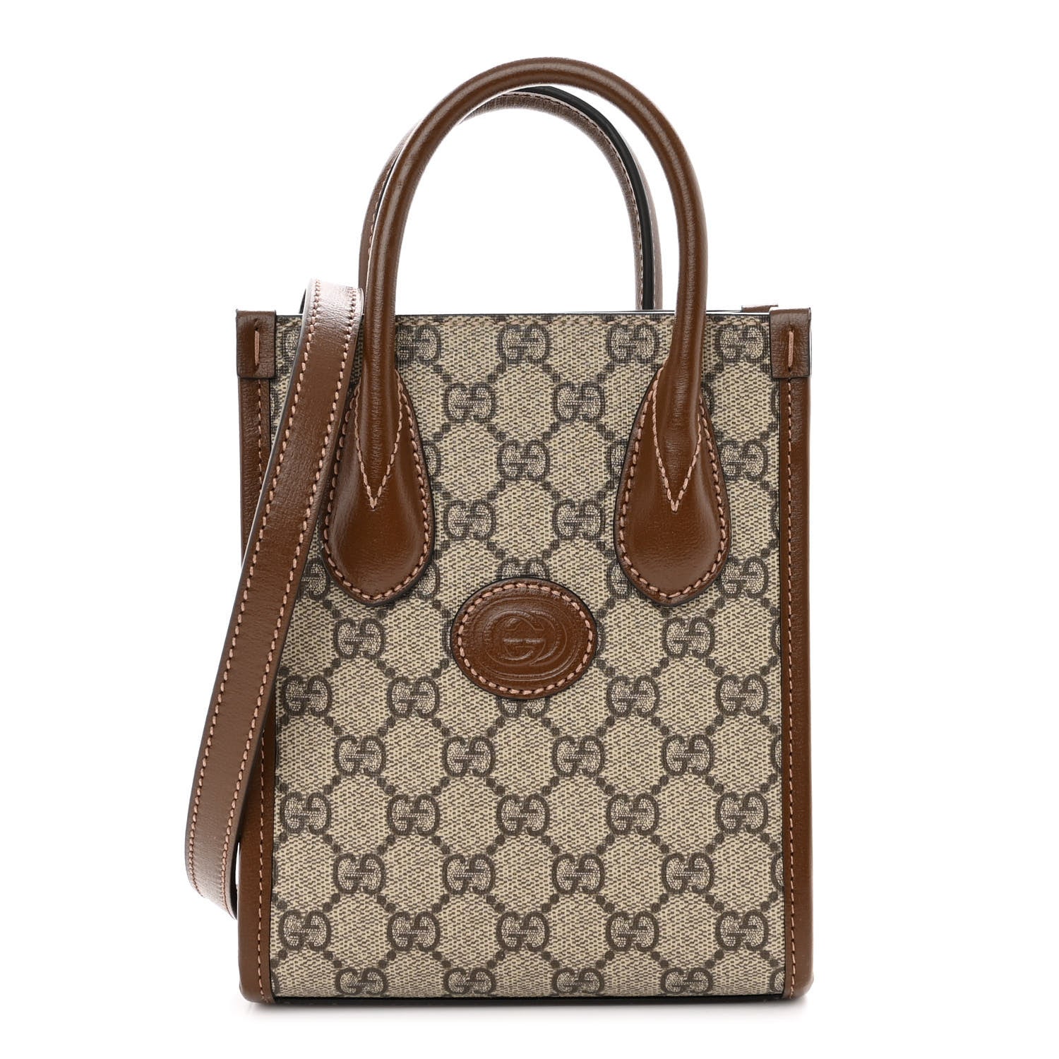 Gucci GG Supreme Monogram Azalea Calfskin Mini Retro Interlocking G Tote Bag Beige Ebony Brown Sugar 1 of 9