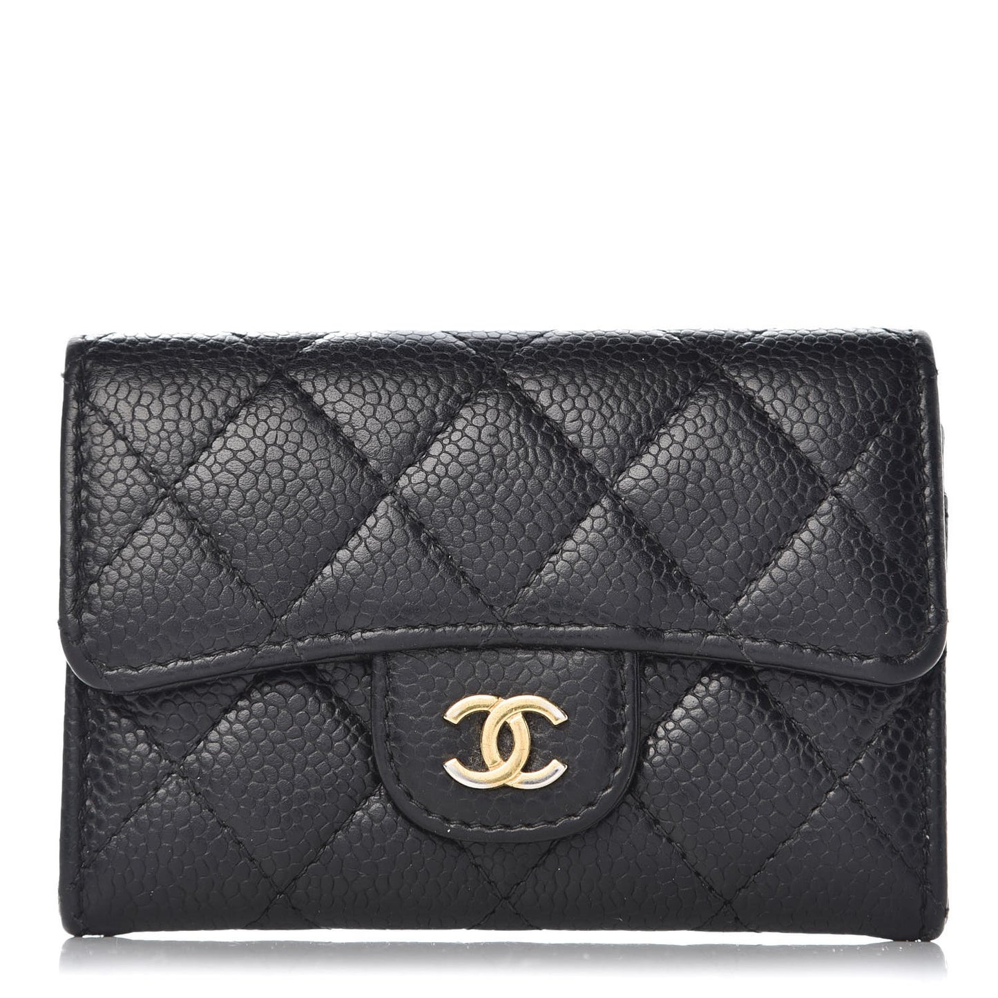Caviar Quilted Flap Card Holder Black