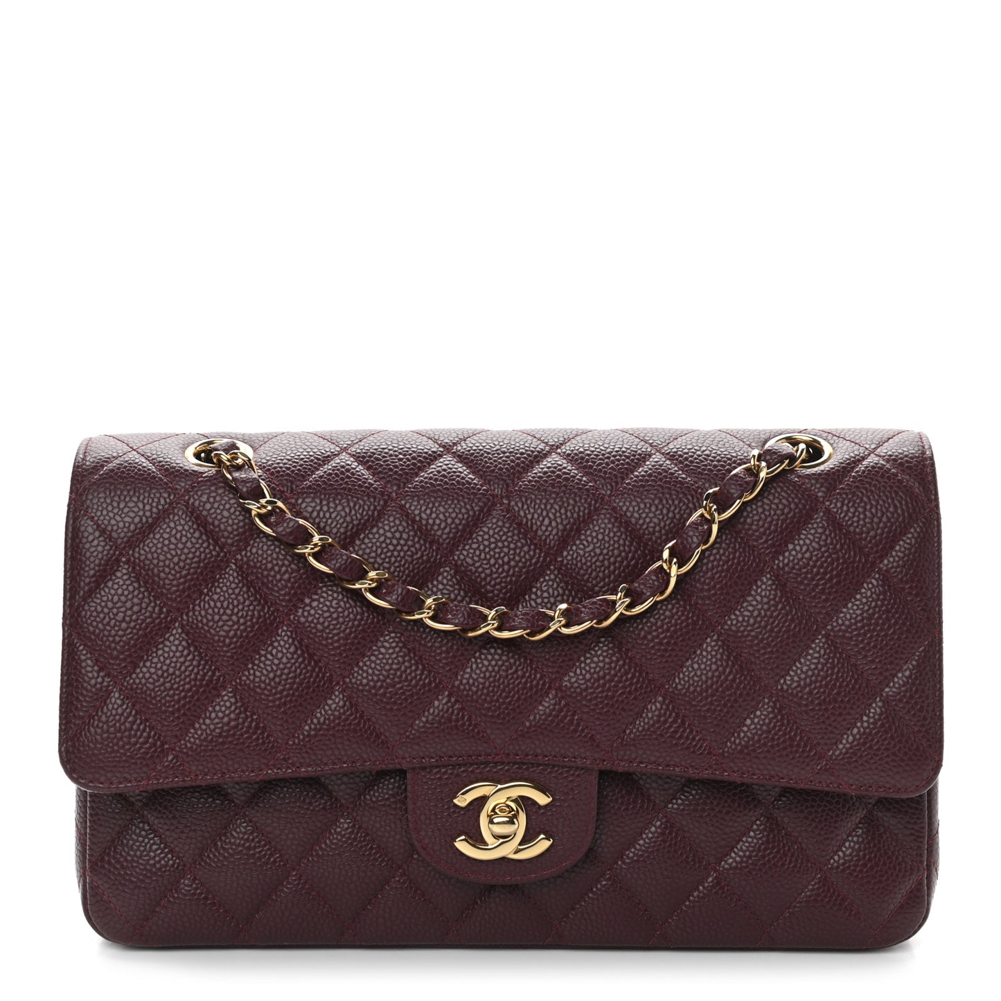Caviar Quilted Medium Double Flap Burgundy