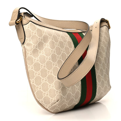 Gucci GG Supreme Monogram Textured Dollar Calfskin Web Small Ophidia Half Moon Hobo Beige Mystic White Oatmeal 3 of 7