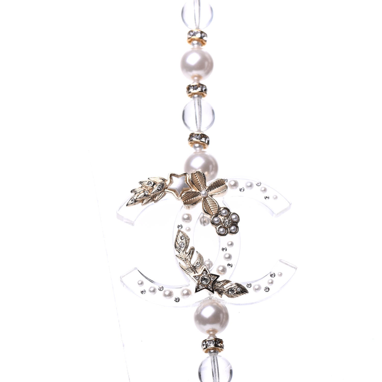 Chanel Resin Pearl Crystal CC Long Necklace Transparent Gold 4 of 6