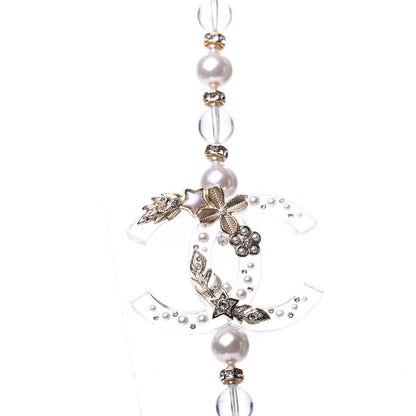 Chanel Resin Pearl Crystal CC Long Necklace Transparent Gold 4 of 6