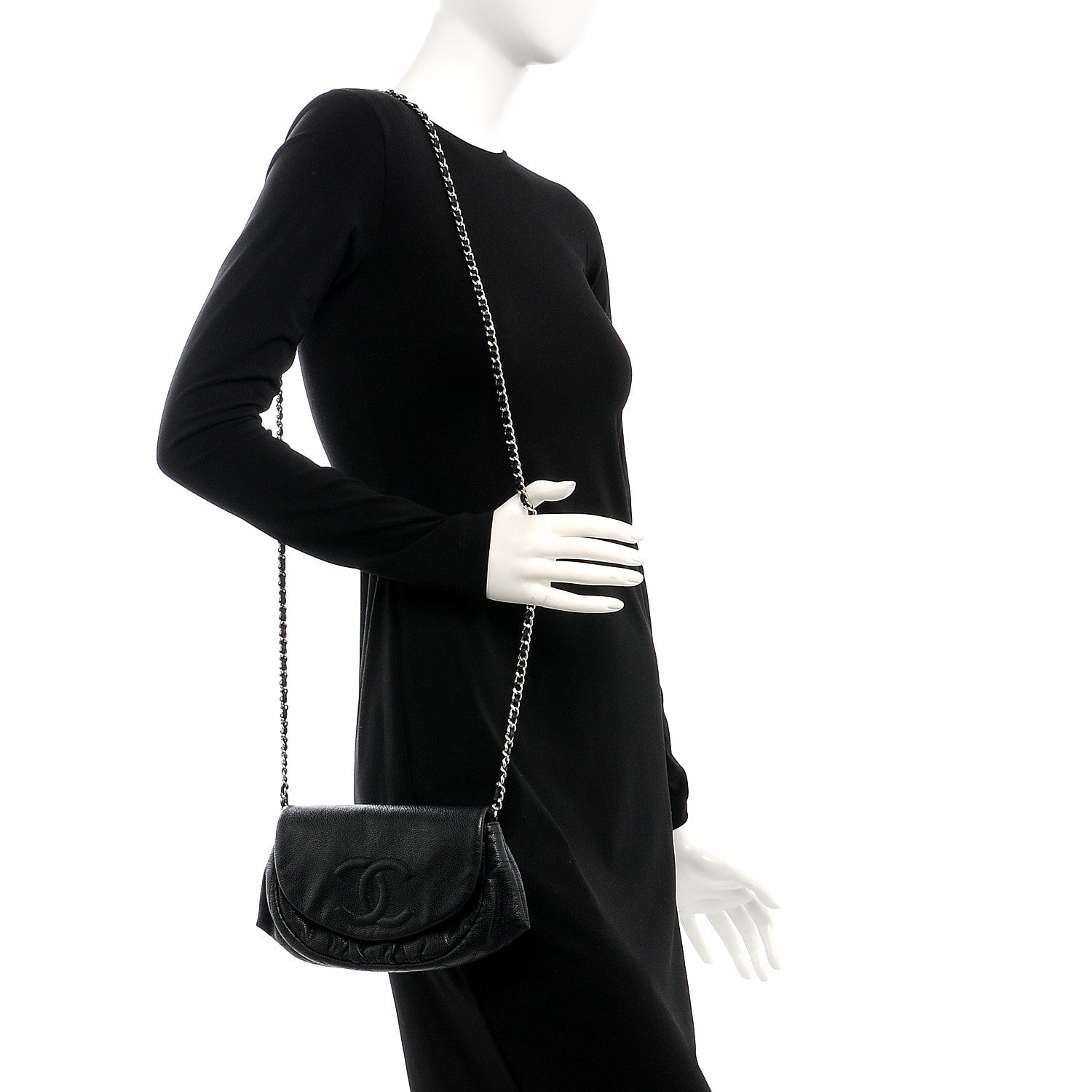 Chanel Caviar Half Moon Wallet On Chain WOC Black 2 of 8