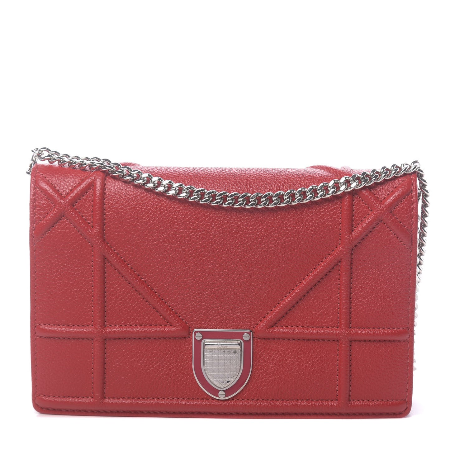 Grained Calfskin Diorama Wallet on Chain Pouch Rouge Vif