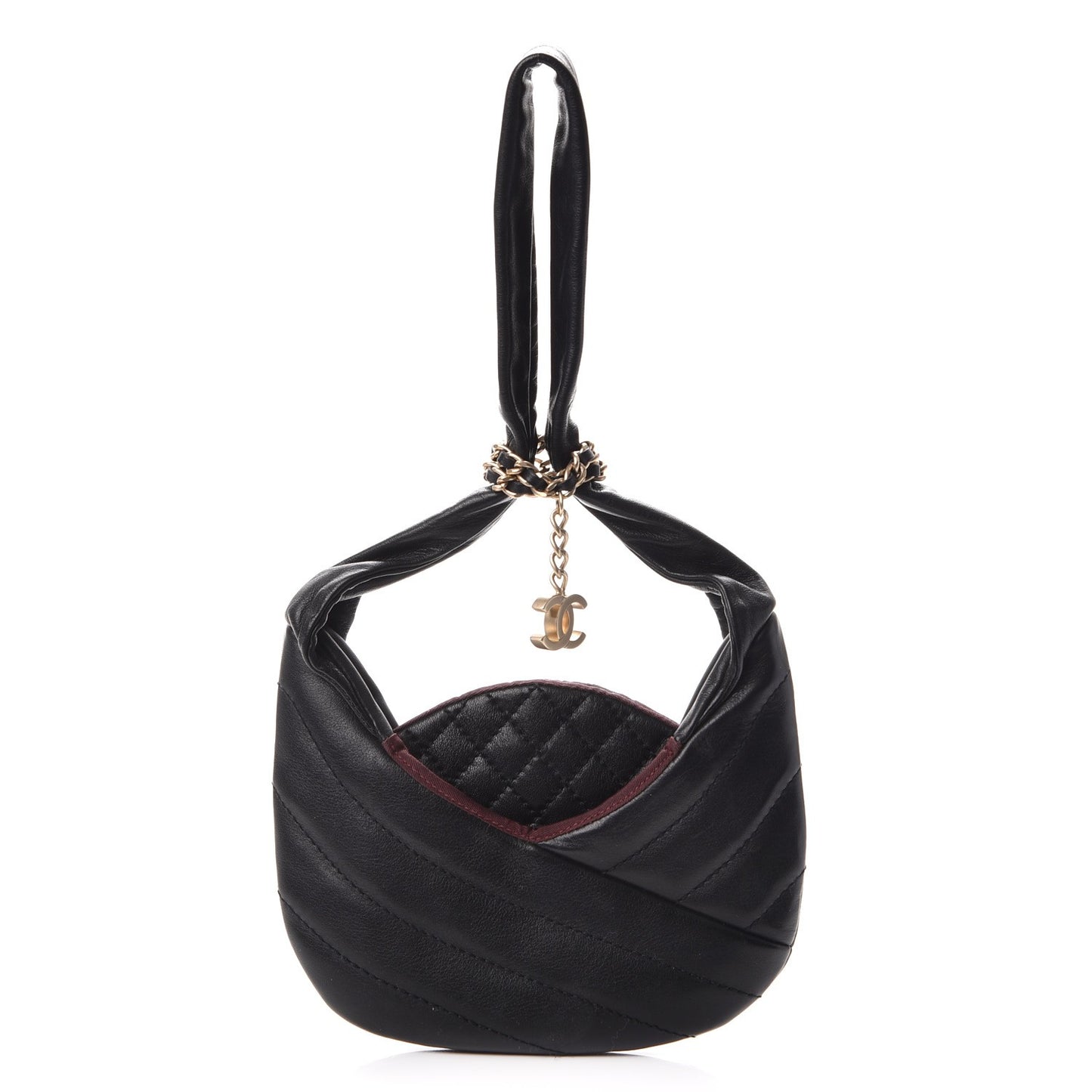 Calfskin Quilted Small Chain Evening Bag Black