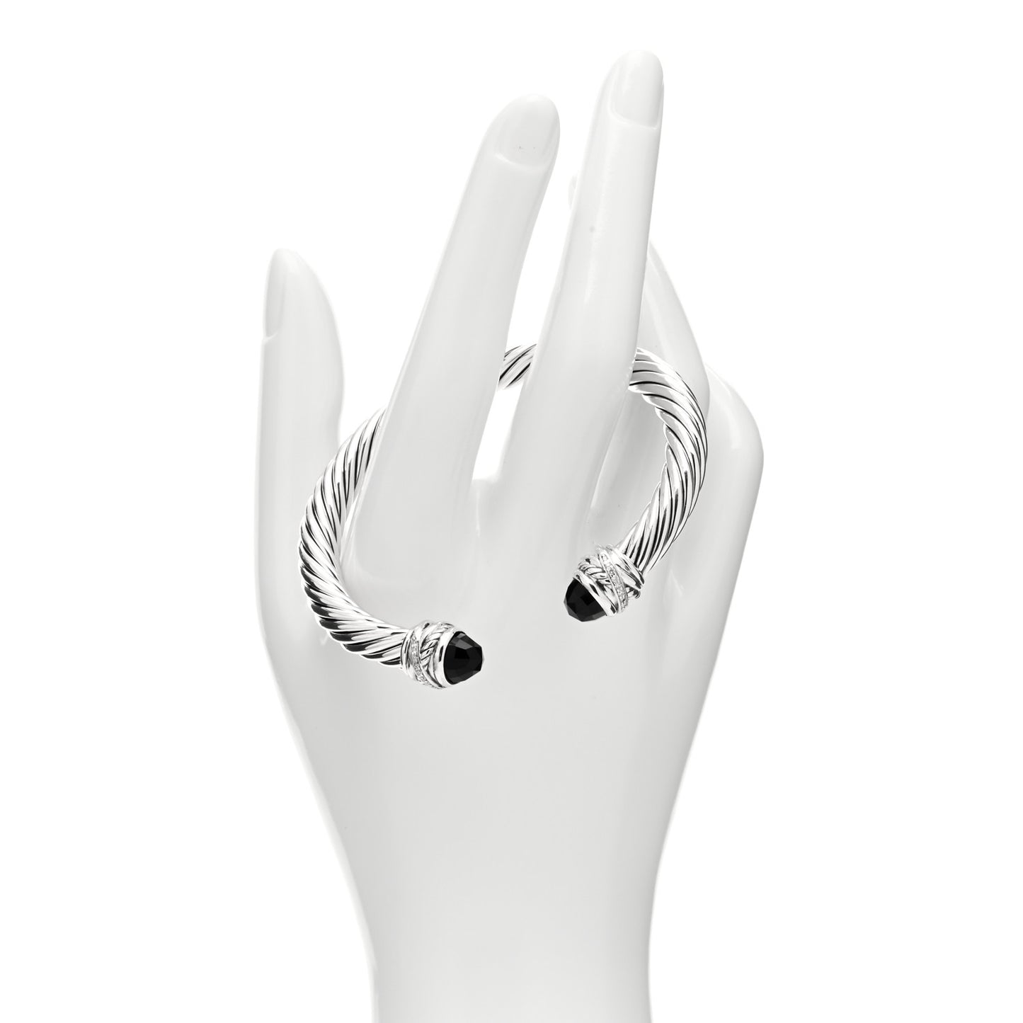 Sterling Silver Diamond Black Onyx 7mm Cable Classics Crossover Bracelet