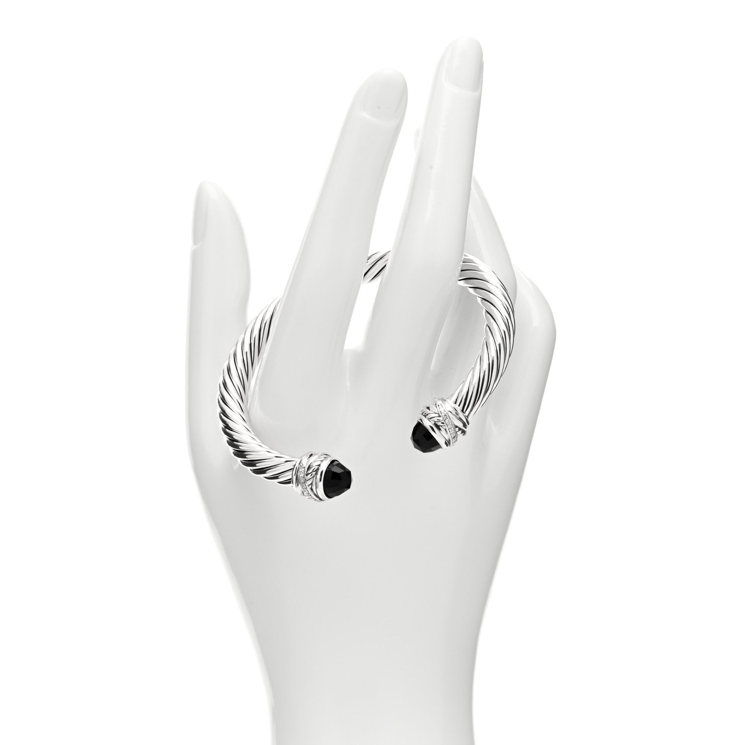 David Yurman Sterling Silver Diamond Black Onyx 7mm Cable Classics Crossover Bracelet 2 of 4