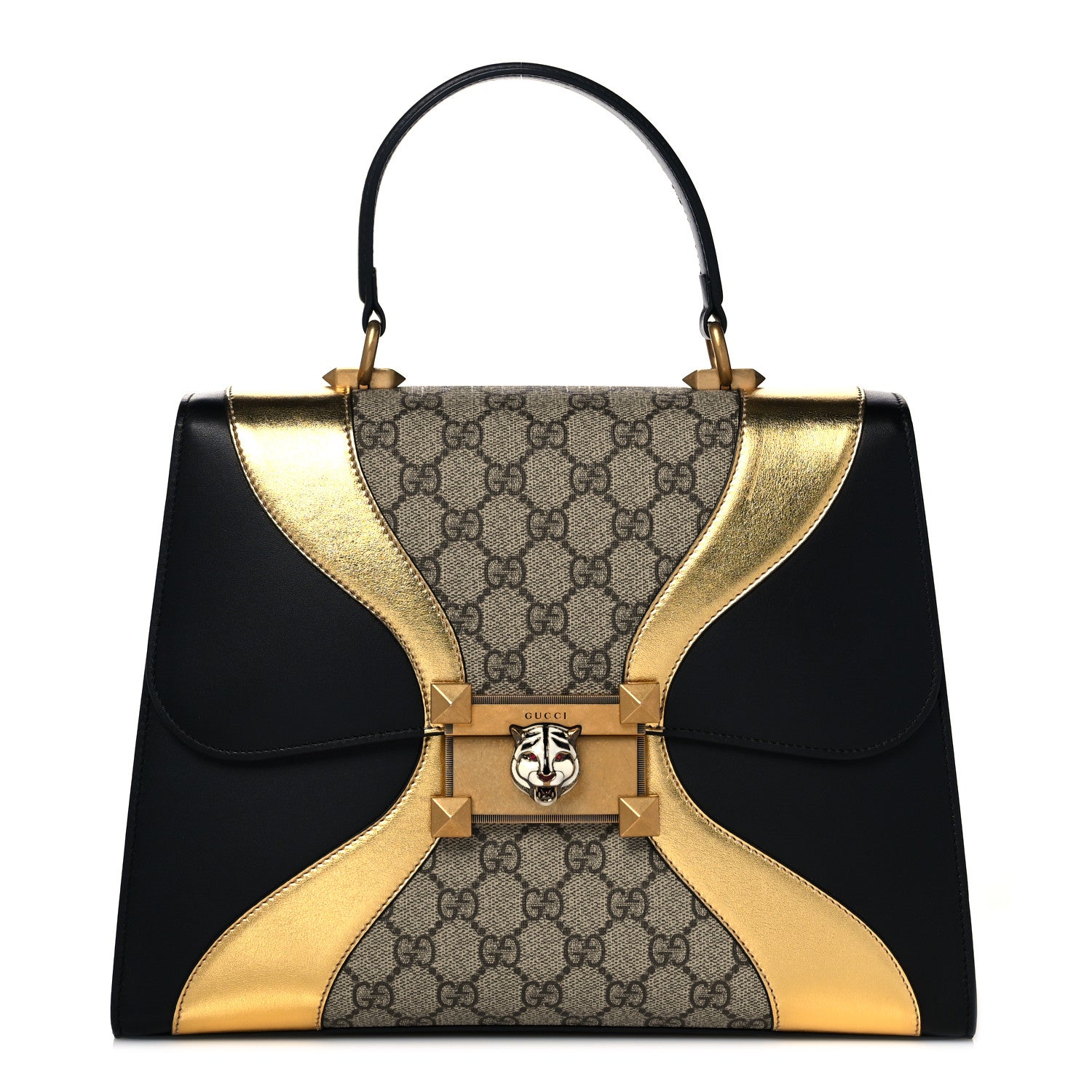 Gucci Nappa GG Supreme Monogram Medium Osiride Top Handle Bag Black Oro Vecchio Beige Ebony 1 of 16