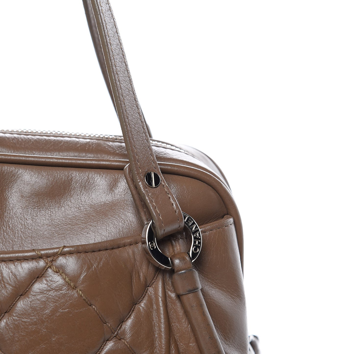 Iridescent Calfskin Quilted Relax CC Camera Case Brown