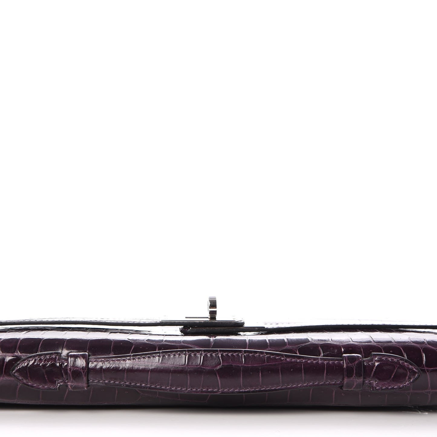 Shiny Porosus Crocodile Kelly Cut Pochette Aubergine