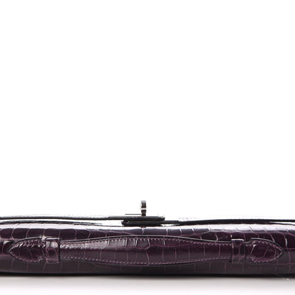 Hermes Shiny Porosus Crocodile Kelly Cut Pochette Aubergine 8 of 23
