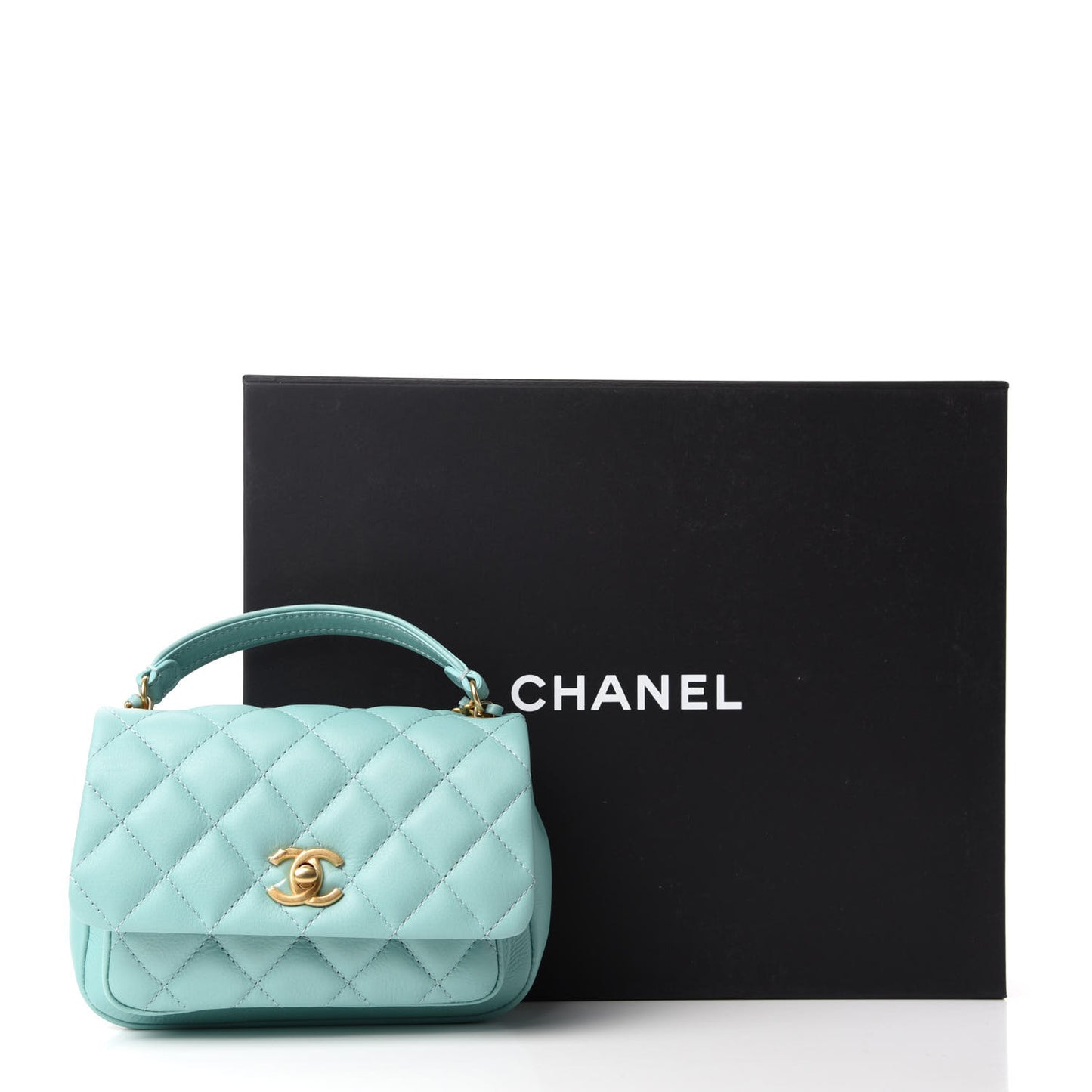 Calfskin Quilted Top Handle Flap Light Blue