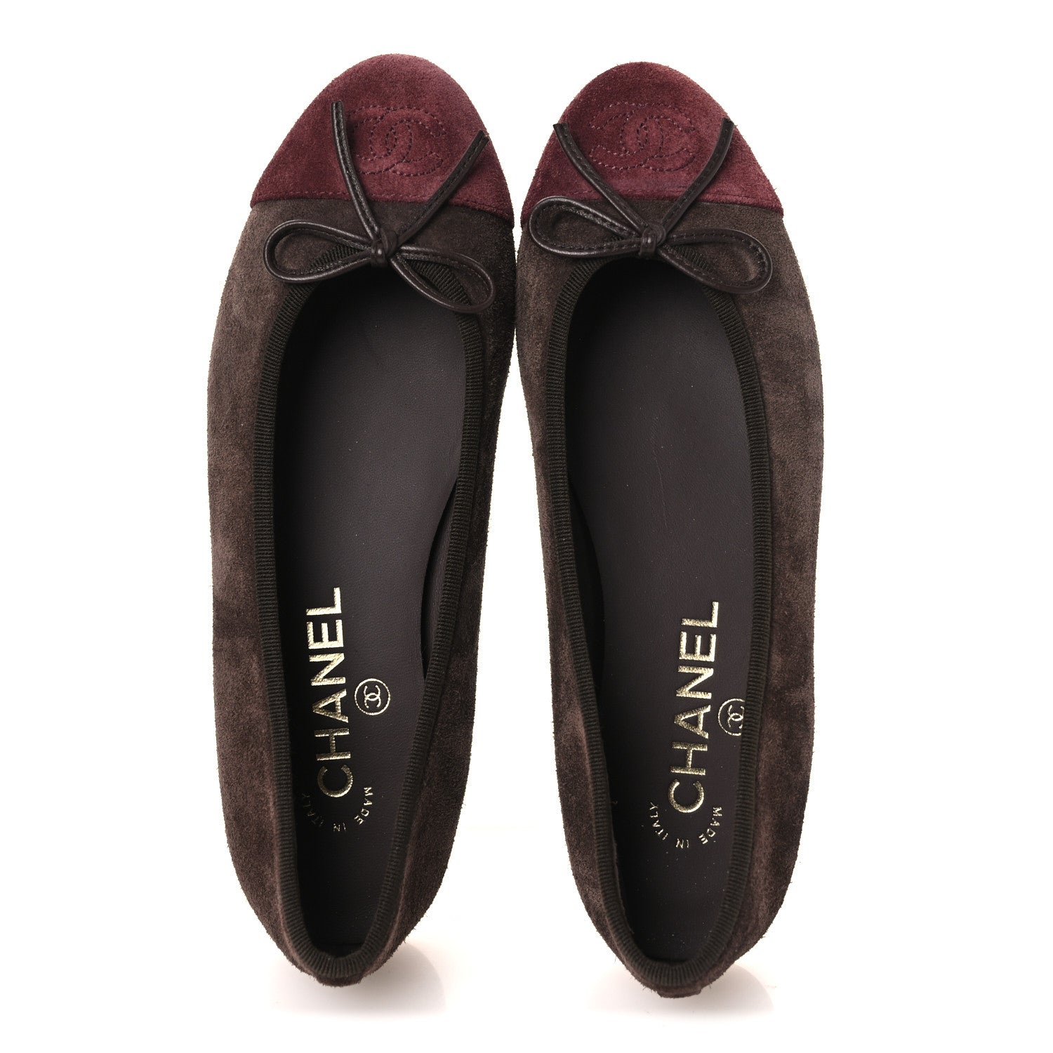 Chanel Suede Calfskin Cap Toe CC Ballerina Flats 36 Dark Brown Burgundy 2 of 10
