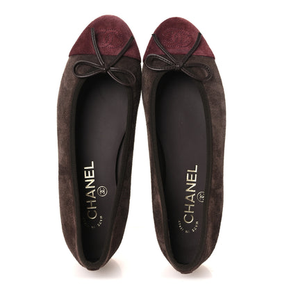Chanel Suede Calfskin Cap Toe CC Ballerina Flats 36 Dark Brown Burgundy 2 of 10