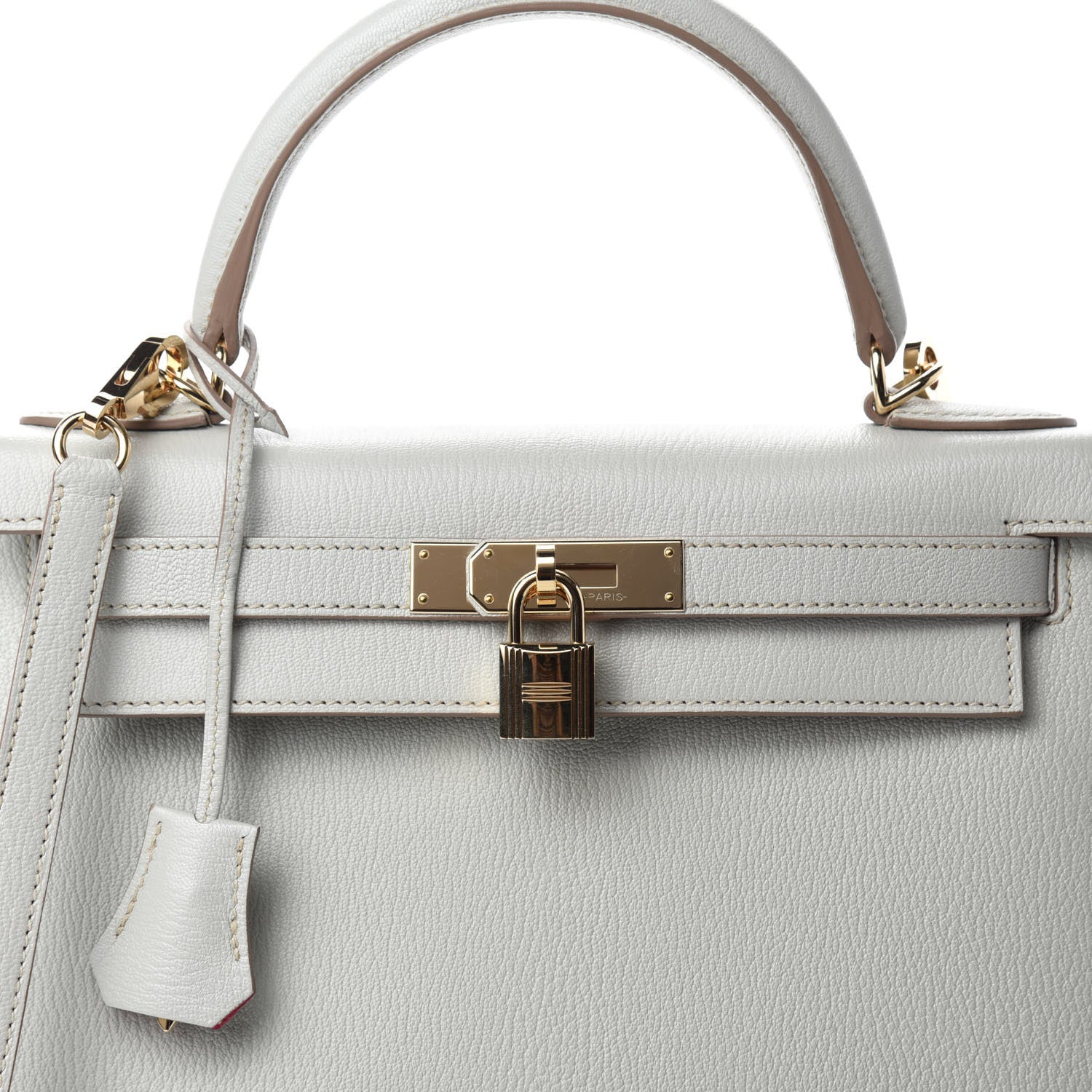 Hermes Chevre Mysore Horseshoe Kelly Sellier 28 Gris Perle Rose Shocking 15 of 16