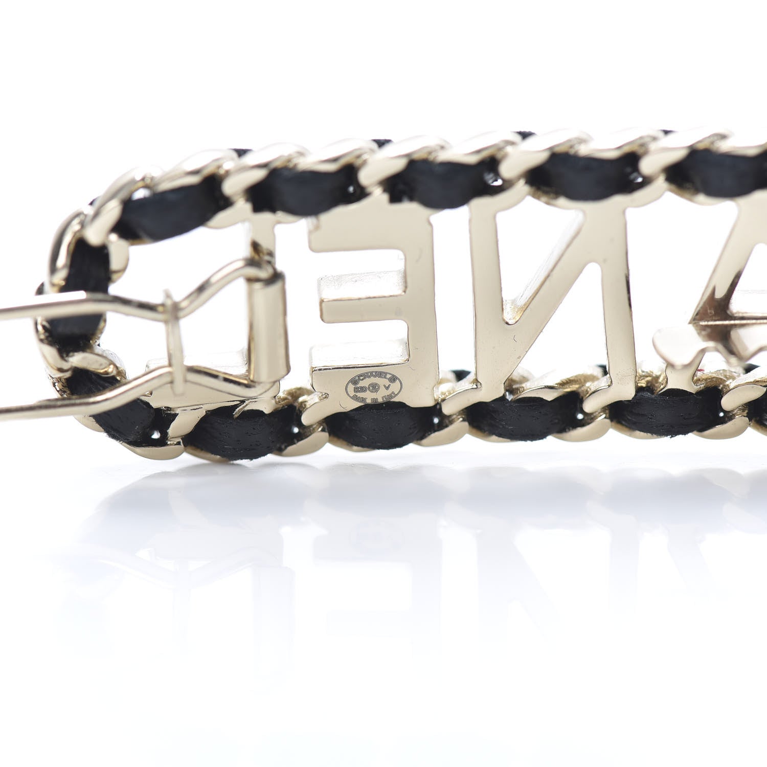 Chanel Metal Lambskin Vintage Allure Logo Hair Clip Black Gold 3 of 4