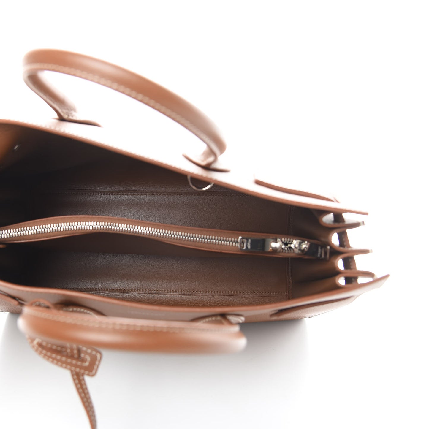 Grained Calfskin Topstitch Small Sac De Jour Cognac
