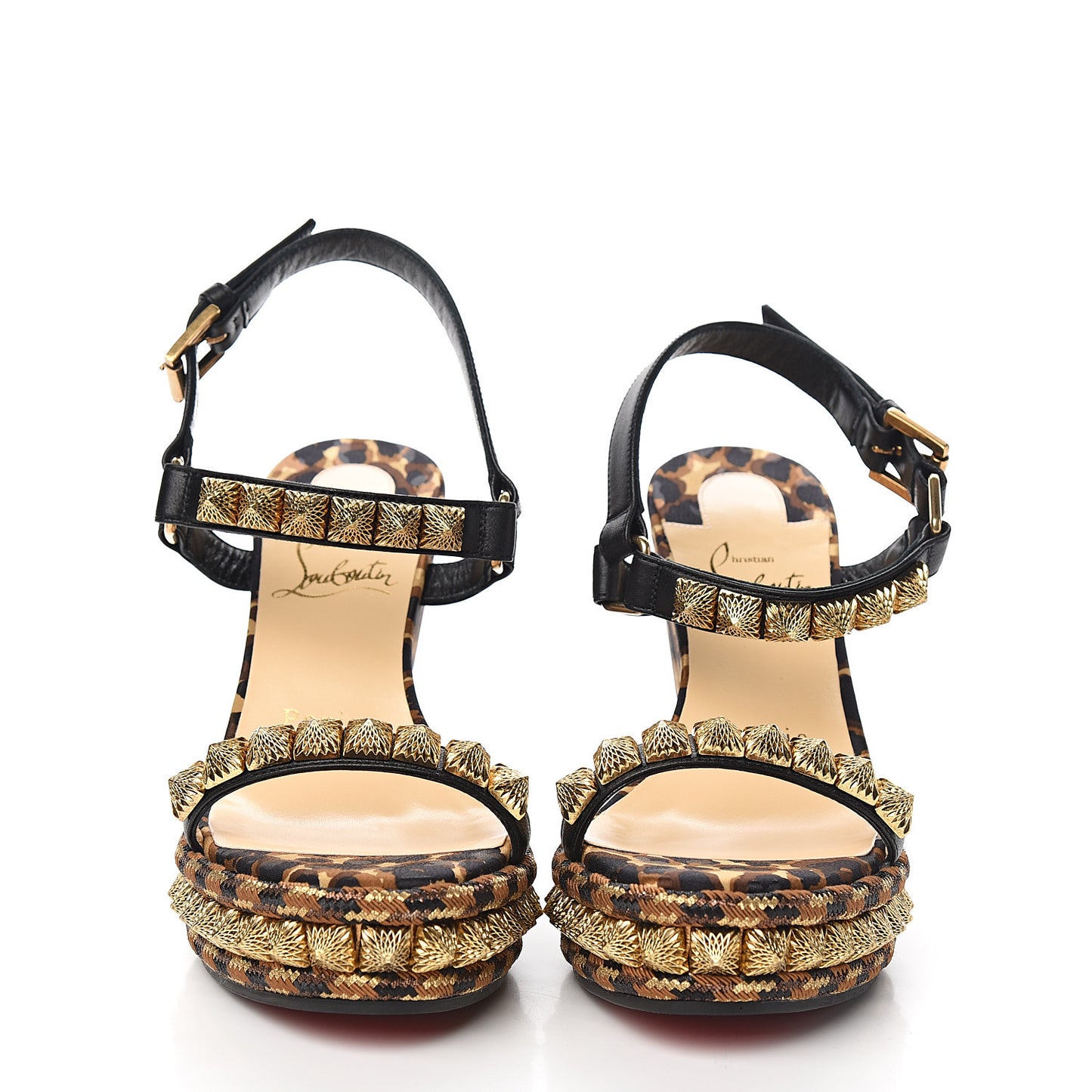 Nappa Silk Leopard Pira Ryad 110 Wedge Sandals 35 Black Marron