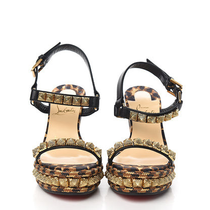 Christian Louboutin Nappa Silk Leopard Pira Ryad 110 Wedge Sandals 35 Black Marron 2 of 8