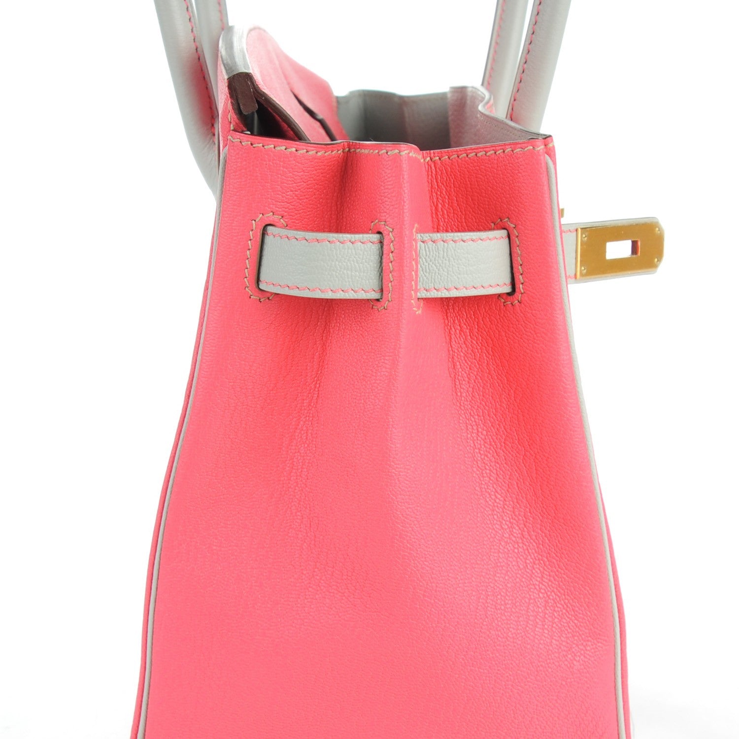 Hermes Chevre Mysore Bi-Color Horseshoe Birkin 30 Rose Lipstick Gris Perle 16 of 25